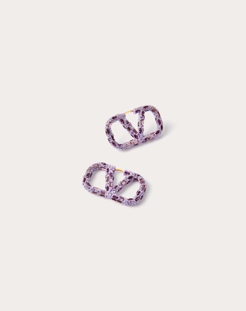Valentino Garavani - Vlogo Signature Rhinestone Earrings In Metal, Enamel And Matching Crystals - Gold/purple/multicolor - Woman - Woman Bags & Accessories Sale