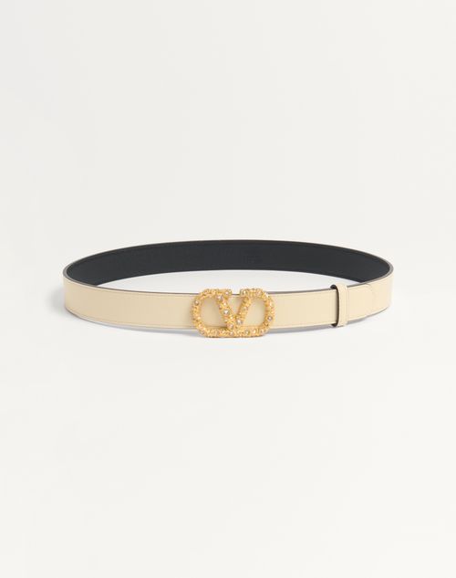 Valentino Garavani - Vlogo Signature Belt In Shiny Calfskin With Crystals 30 Mm - Butter/crystal - Woman - Belts