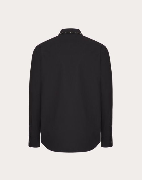 Valentino - Long Sleeve Cotton Shirt With Black Untitled Studs On Collar - Black - Man - Shirts