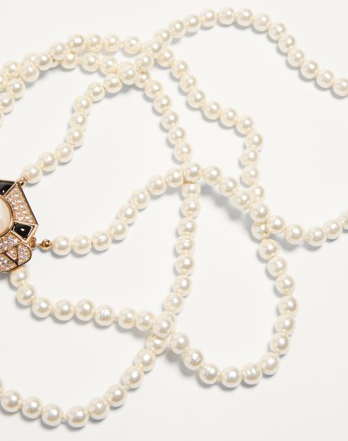 Valentino Garavani - Pas Plus Necklace In Metal, Enamel, Resin, Pearls And Swarovski® Crystals - Crystal/cream - Woman - Fashion Jewelry