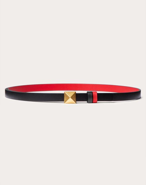 Articulation Bliver værre Strålende Reversible One Stud Belt In Glossy Calfskin 12 Mm for Woman in Black/pure  Red | Valentino US