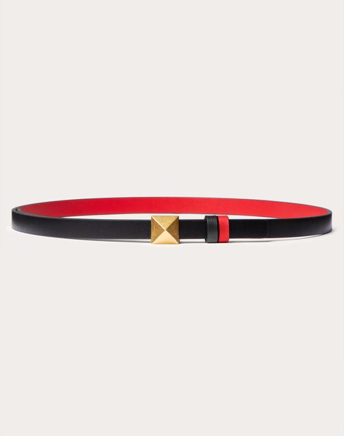 Valentino Garavani - Reversible Valentino Garavani One Stud Belt In Glossy Calfskin 12 Mm - Black/pure Red - Woman - Belts