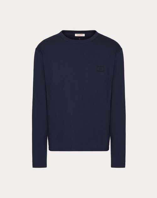 Valentino Navy Appliqué Long Sleeve T-Shirt