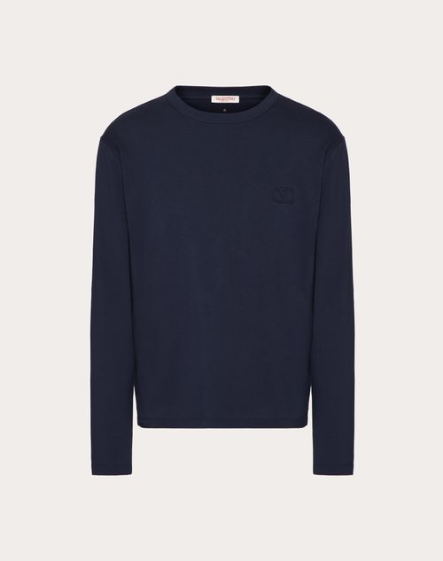 Valentino - Long-sleeve Cotton T-shirt With Vlogo Signature Patch - Navy - Man - Tshirts And Sweatshirts