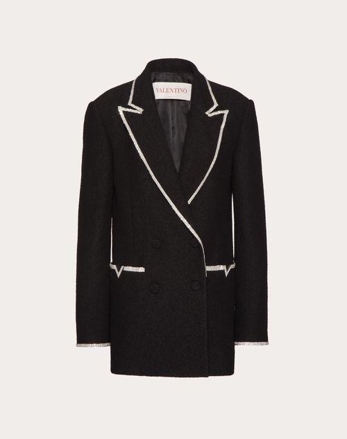 Valentino - Blazer Brodé En Wool Tweed Léger - Noir - Femme - Vestes Et Manteaux