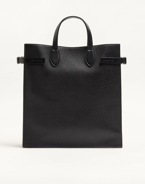Valentino Garavani - Valentino Garavani Antibes Medium Tote Bag In Grained Leather - Black - Man - Totes