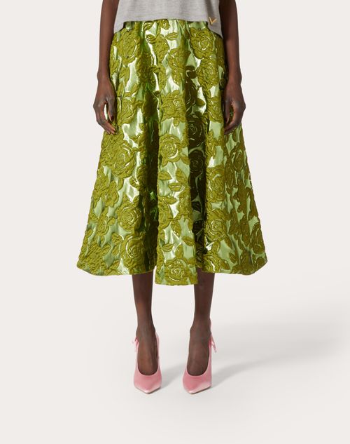 Valentino Rose Moiré Brocade Midi Skirt for Woman in Green | Valentino US