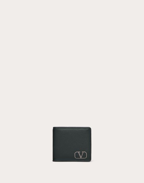 Valentino Garavani - Vlogo Type Wallet In Grainy Calfskin - Mountain View - Man - Wallets And Small Leather Goods