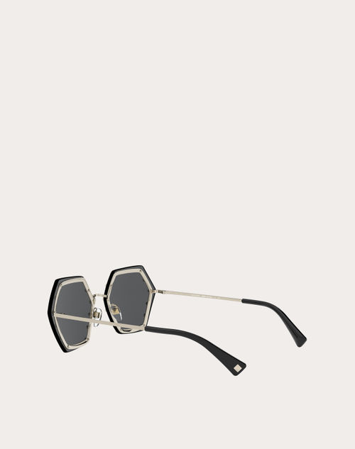 Valentino - Hexagonal Metal Frame With Crystal Studs - Grey - Woman - Eyewear