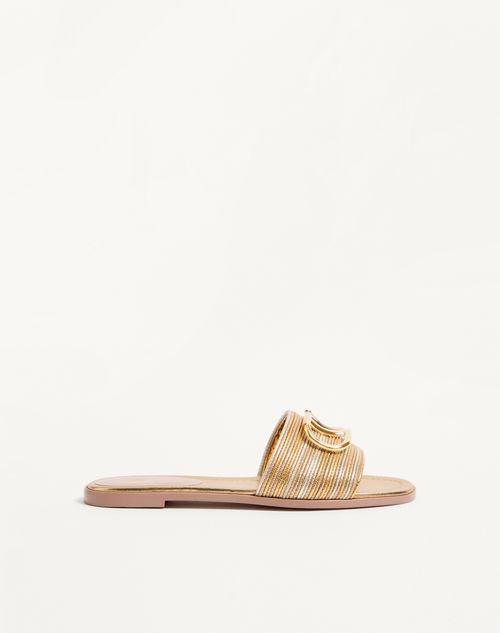 Valentino Garavani - Vlogo Signature Metallic Leather Slide Sandal With Cornely Embroidery - Gold - Woman - Slides And Thongs