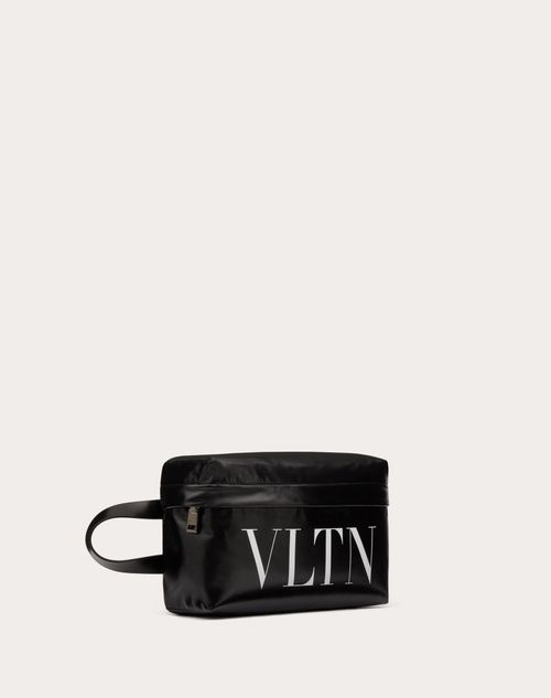 Valentino Garavani - Vltn Calfskin Leather Washbag - Black/white - Man - Man Sale