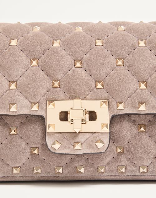Valentino Garavani - Valentino Garavani Rockstud Spike Medium Suede Shoulder Bag - Grey - Woman - Shoulder Bags