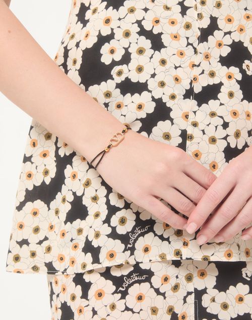 Valentino Garavani - Valentino Garavani Vlogo Signature Bracelet In Cotton And Swarovski® Crystals - Black - Woman - Jewellery