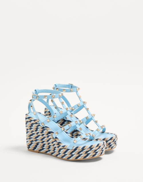 Valentino Garavani - Rockstud Calfskin Wedge Sandal With Straps 95mm - Baltic Blue - Woman - Espadrilles And Wedges