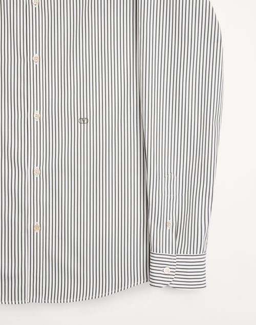 Valentino - Valentino Cotton Poplin Shirt With Striped Vlogo Embroidery - Ivory/green - Man - Shirts
