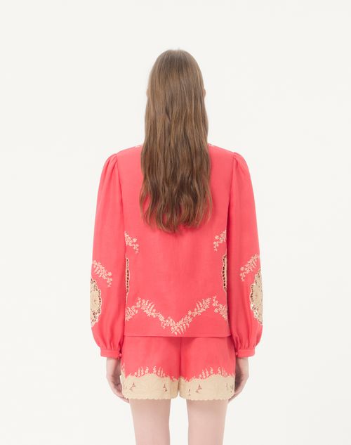 Valentino - Top In Couture Linen Ricamato - Corallo/beige - Donna - Camicie E Top
