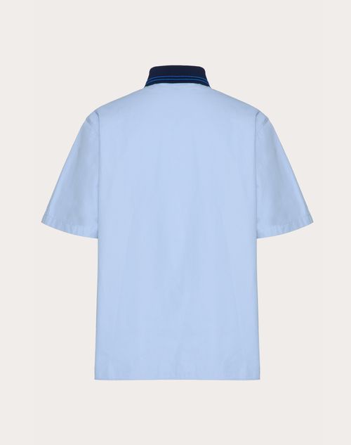 Valentino - Cotton Poplin Polo Shirt With Valentino Embroidery - Iris Liliac - Man - Shirts