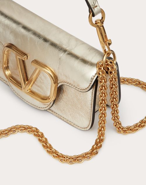 Small Locò Metallic Calfskin Shoulder Bag for Woman in Platinum | Valentino AE