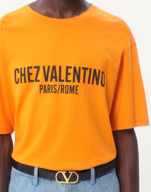 Cotton T-shirt With Chez Valentino Print for Man in Ivory Cotton T-shirt With Chez Valentino Print for Man in Ivory