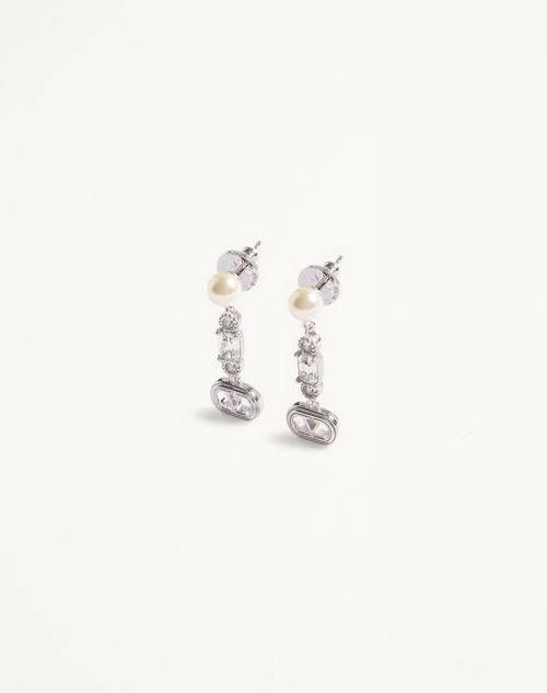 Valentino Garavani - Ovalette Metal, Pearl And Swarovski® Crystal Earrings - Rhodium - Woman - Jewellery