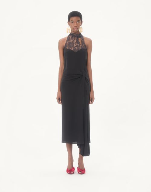 Valentino - Georgette Midikleid - Schwarz - Frau - Kleider