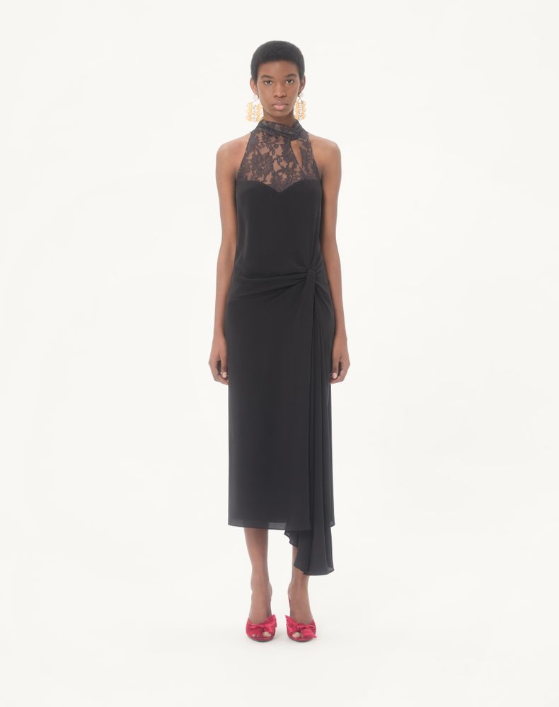 Valentino Georgette Midi Dress Woman Black 48