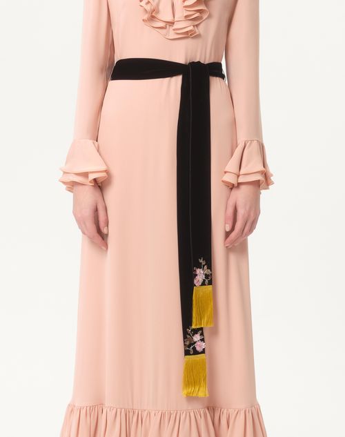 Valentino Garavani - Chalina Valentino De Terciopelo Con Bordado - Negro/dorado - Mujer - Accesorios Suaves