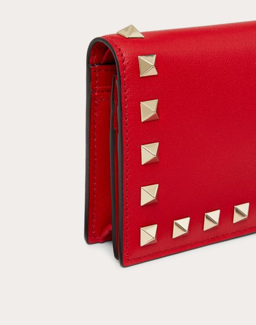 Valentino Garavani - Small Rockstud Calfskin Wallet - Rouge Pur - Woman - Wallets And Small Leather Goods