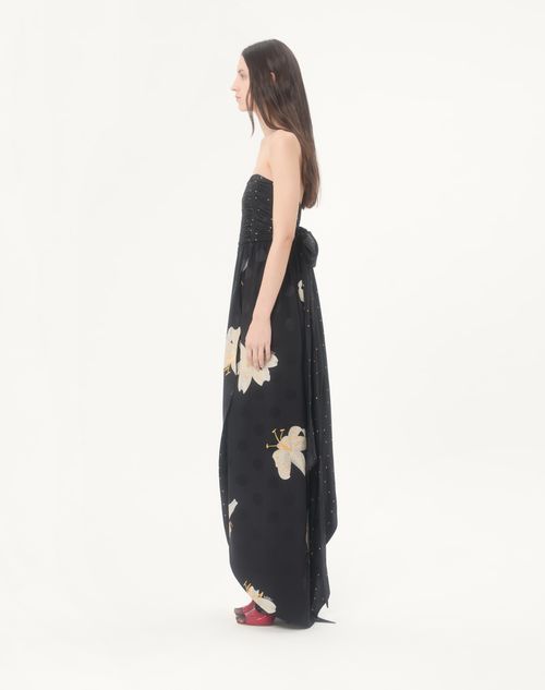 Valentino - Long Dress In Crepe De Chine Jacquard Apres L'hiver Lilium - Black - Woman - Ready To Wear