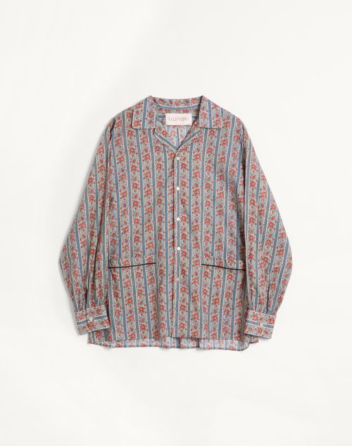 Valentino - Cotton Muslin Pajama Shirt With Voyage Imaginaire Print - Beige/blue/red - Man - Man Ready To Wear Sale