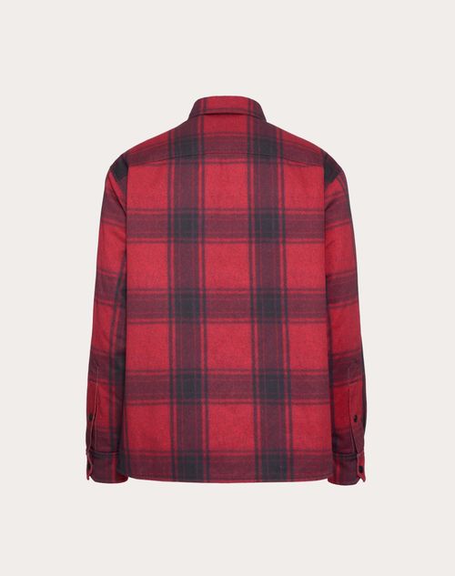 Valentino - Cotton Shirt Jacket With All-over Check Print And Metallic V Detail - Red/black - Man - Outerwear