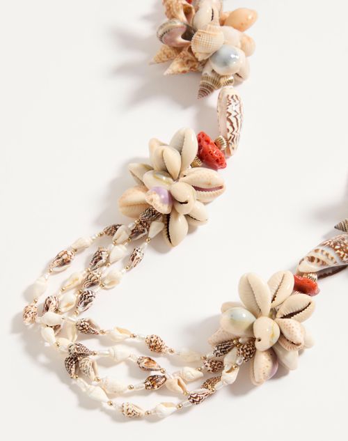 Valentino Garavani - Jardin Aquatique Necklace In Metal, Enamel, Fabric, Shells, Coral And Natural Pearls - Gold/ivory - Woman - Fashion Jewellery