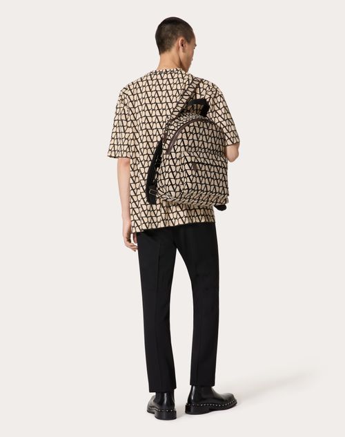 Valentino Garavani - Toile Iconographe Backpack With Leather Detailing - Beige/black - Man - Shelf - M Bags - Toile Iconographe