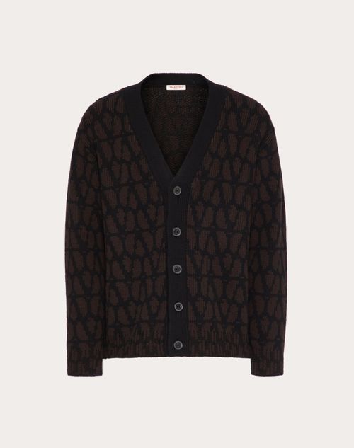 Wool Cardigan With Toile Iconographe Pattern for Man in Black