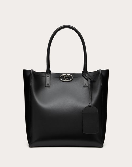 Valentino Garavani - Medium Vlogo Locker Leather Shopping Bag - Black - Man - Bags
