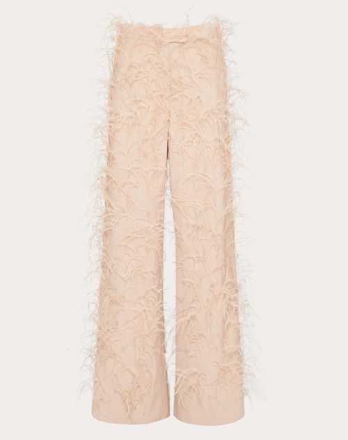 Valentino - Dry Tailoring Wool Embroidered Trousers - Sand - Woman - Trousers And Shorts