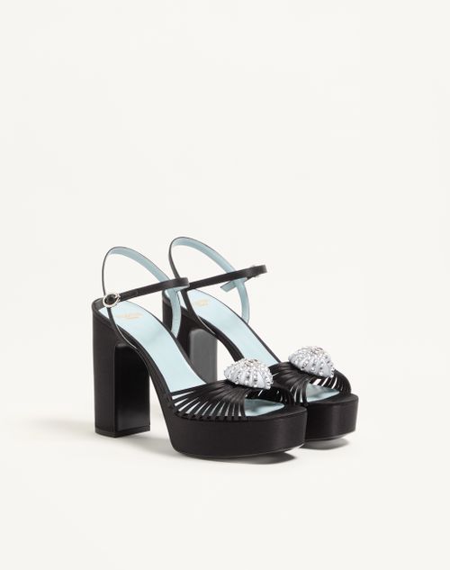 Valentino Garavani - Coeur Royal Platform Sandal In Satin 115mm - Black/crystal - Woman - Sandals