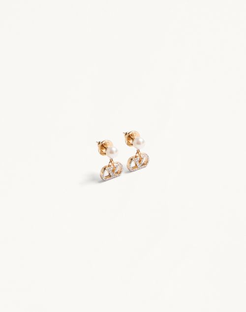 Valentino Garavani - Vlogo Signature Earrings In Metal, Pearl And Swarovski® Crystals - Gold/cream/crystal - Woman - Jewelry