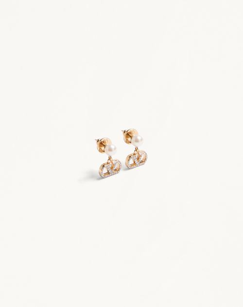 Valentino Garavani - Vlogo Signature Earrings In Metal, Pearl And Swarovski® Crystals - Gold/cream/crystal - Woman - Jewellery