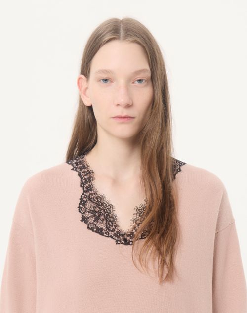 Valentino - Cashmere Jumper With Lace - Poudre - Woman - Knitwear