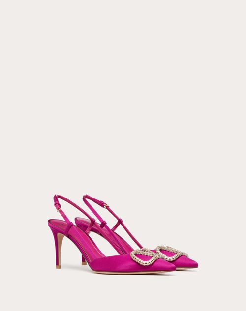 Valentino Garavani - Zapato De Satén Con Tacón De 80 mm, Correa Trasera Y El Vlogo Signature - Rose Violet - Mujer - Rebajas Para Mujer