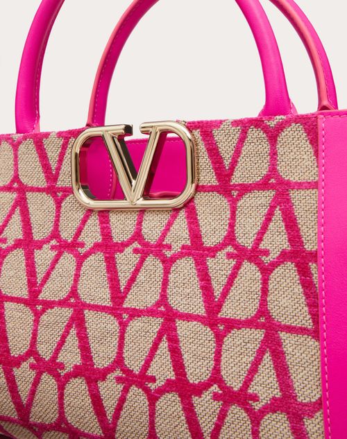 V Logo Signature Toile Iconographe Small Tote Bag in Pink