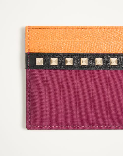 Valentino Garavani - Valentino Garavani Stud Up Cardholder In Nylon And Grainy Calfskin - Insolent/orange - Man - Wallets And Small Leather Goods