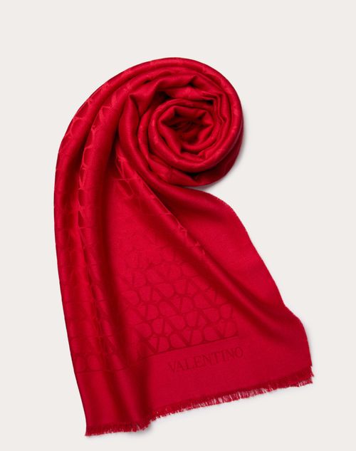 Valentino Garavani - Toile Iconographe Stole In Silk And Wool - Rosso Valentino - Woman - Soft Accessories