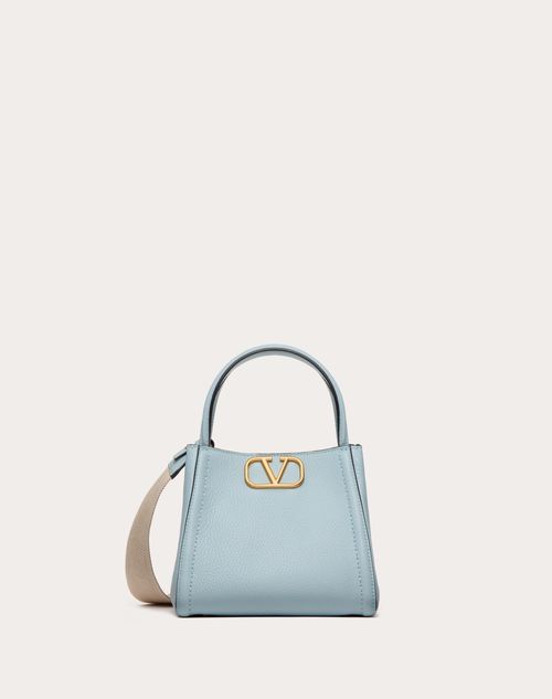 Valentino Garavani - Bolso De Mano Pequeño Valentino Garavani Alltime De Cuero De Becerro Granulado - Azul Porcelana - Mujer - Bolsos Con Asa Superior