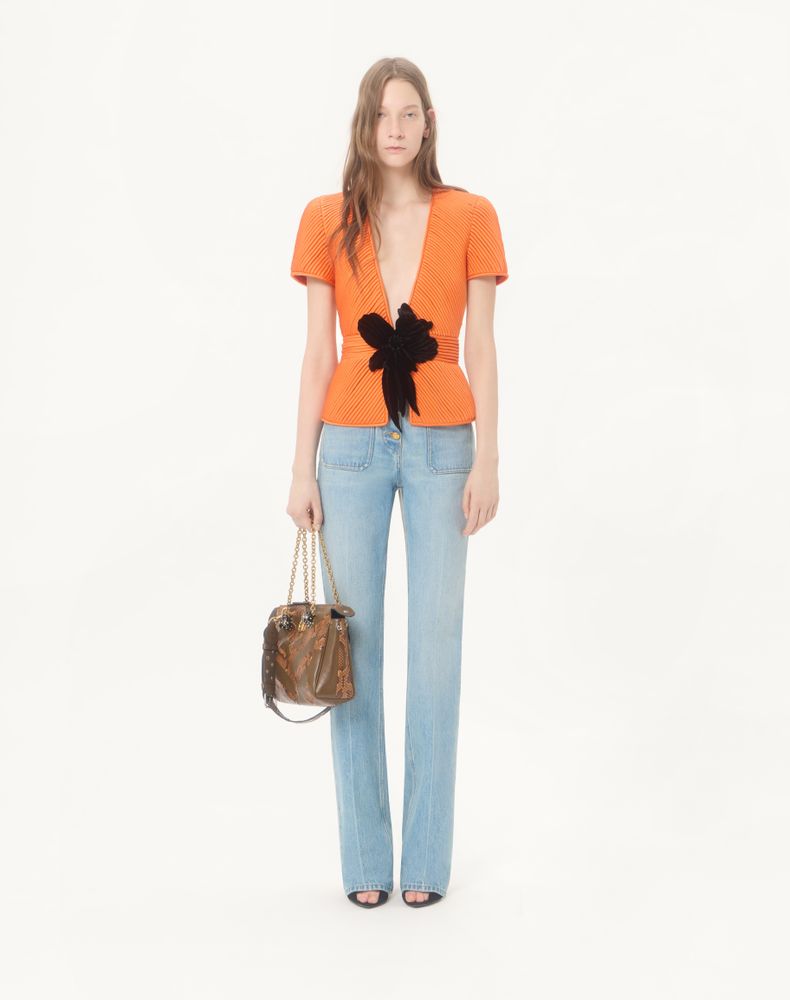 Valentino Embroidered Tulle Illusion Jacket Woman Orange/Black 44