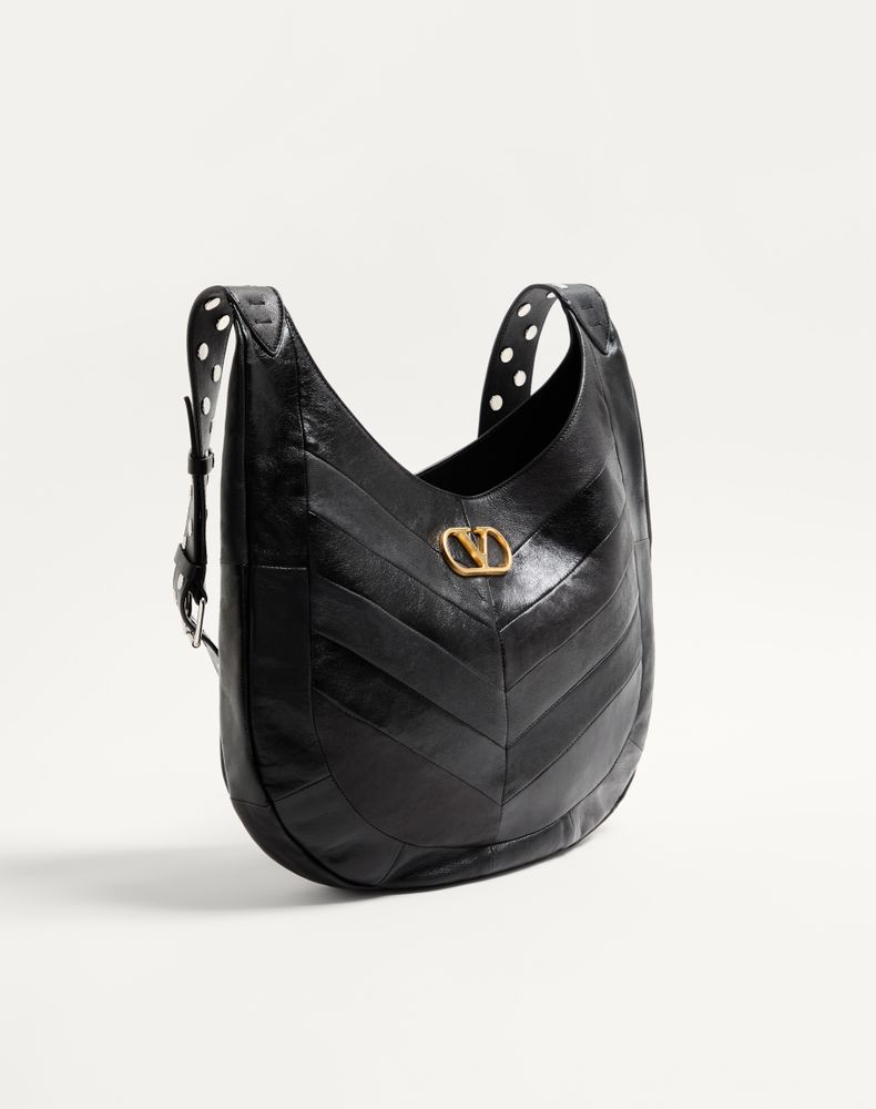 Valentino Garavani Hoboho Nappa Leather Hobo Bag With Chevron Pattern Woman Black Uni