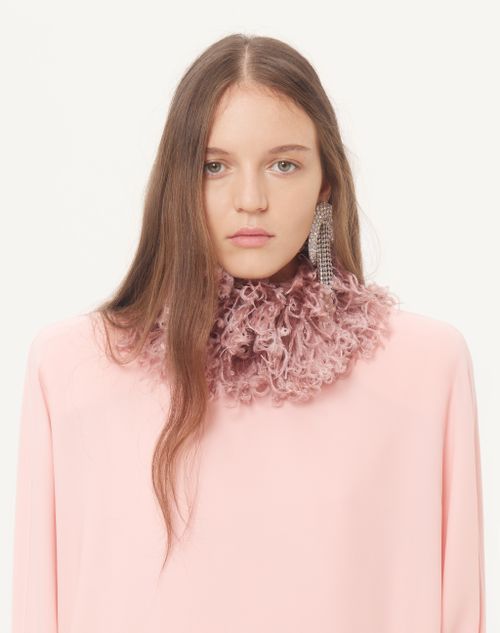 Valentino - Georgette Midi Dress With Feathers - Pink/purple - Woman - Dresses