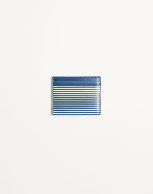 Valentino Garavani - Porte-cartes Valentino Garavani Vlogo Signature En Cuir De Veau Grainé Avec Imprimé Rayé. - Bleu D'azur - Homme - Portefeuilles Et Petite Maroquinerie