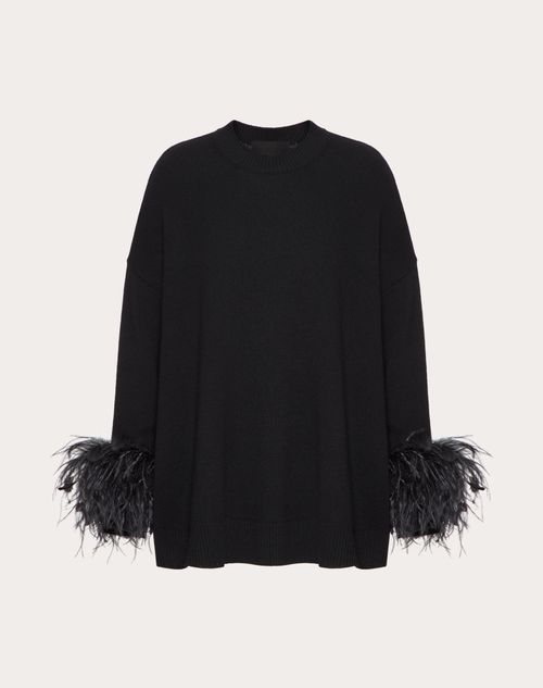 Valentino - Wool Jumper With Feathers - Black - Woman - Knitwear